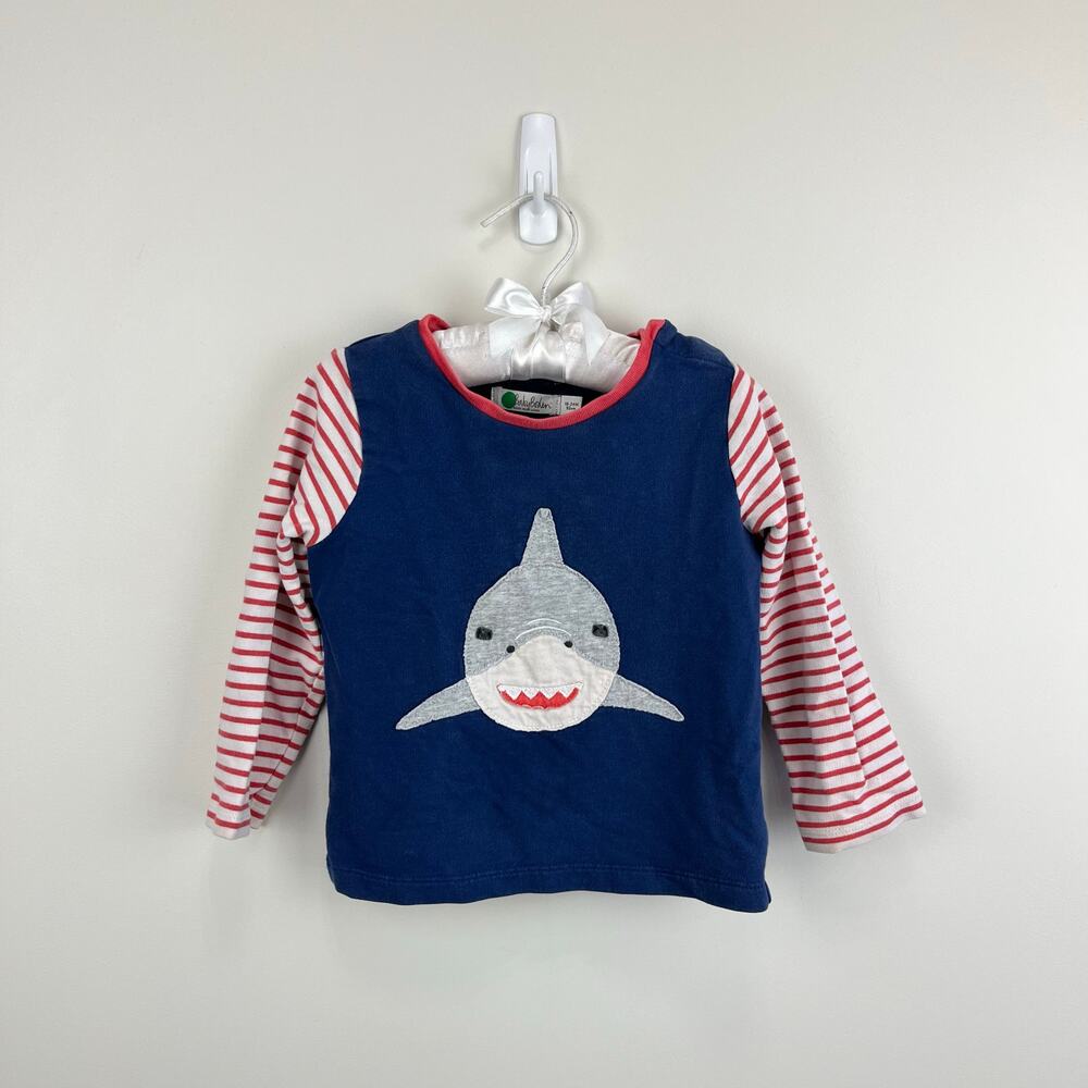 Mini Boden Long Sleeve Applique Shark Tee Shirt 18-24 Months